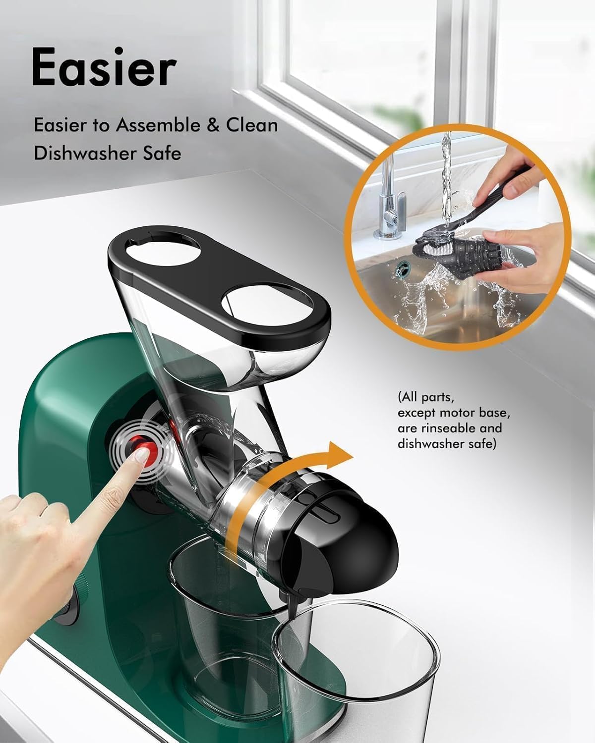 SiFENE Cold Press Juicer Machine, Slow Masticating Juicer, Vegetable and Fruit Juice Extractor Maker Squeezer, Easy to Clean, BPA Free, Green