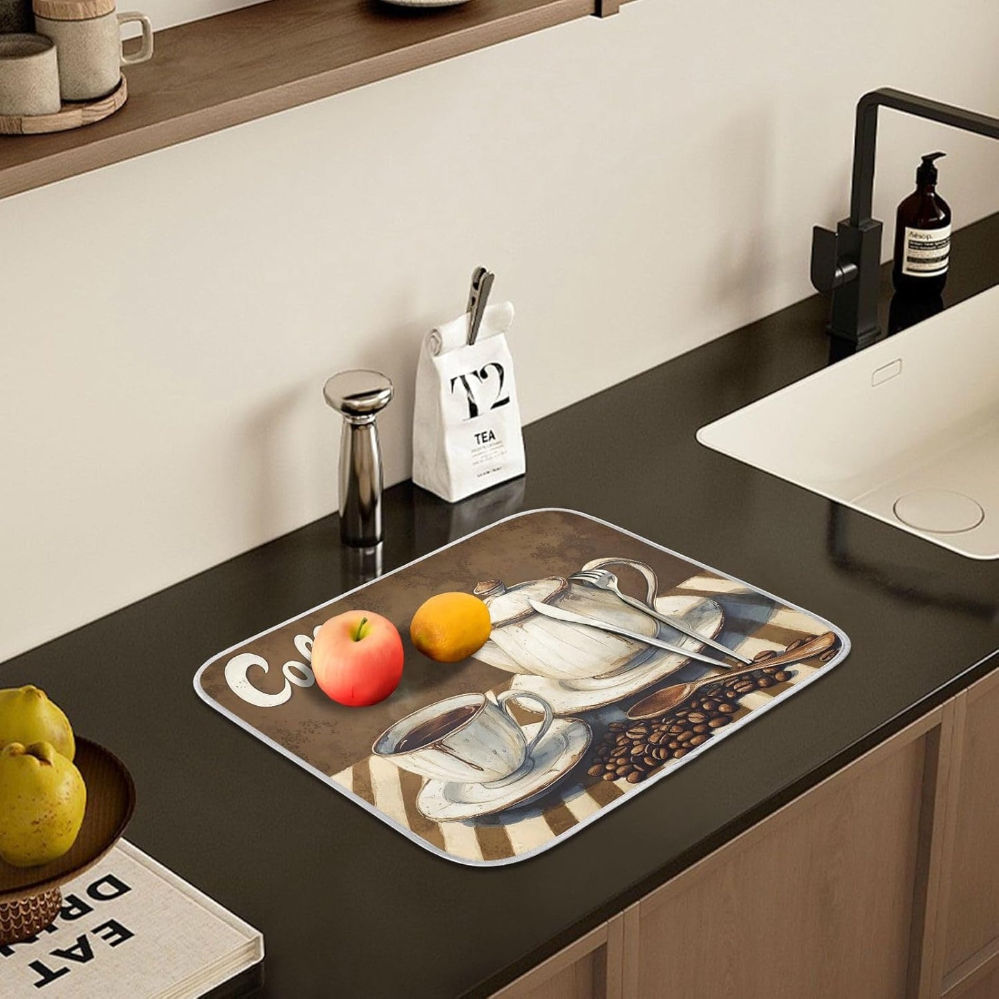 Coffee Themed Dish Drying Mat for Kitchen Counter Absorbent Microfiber Small Drying Pad Dish mats for Kitchen Countertops 16 x 18 Inch242