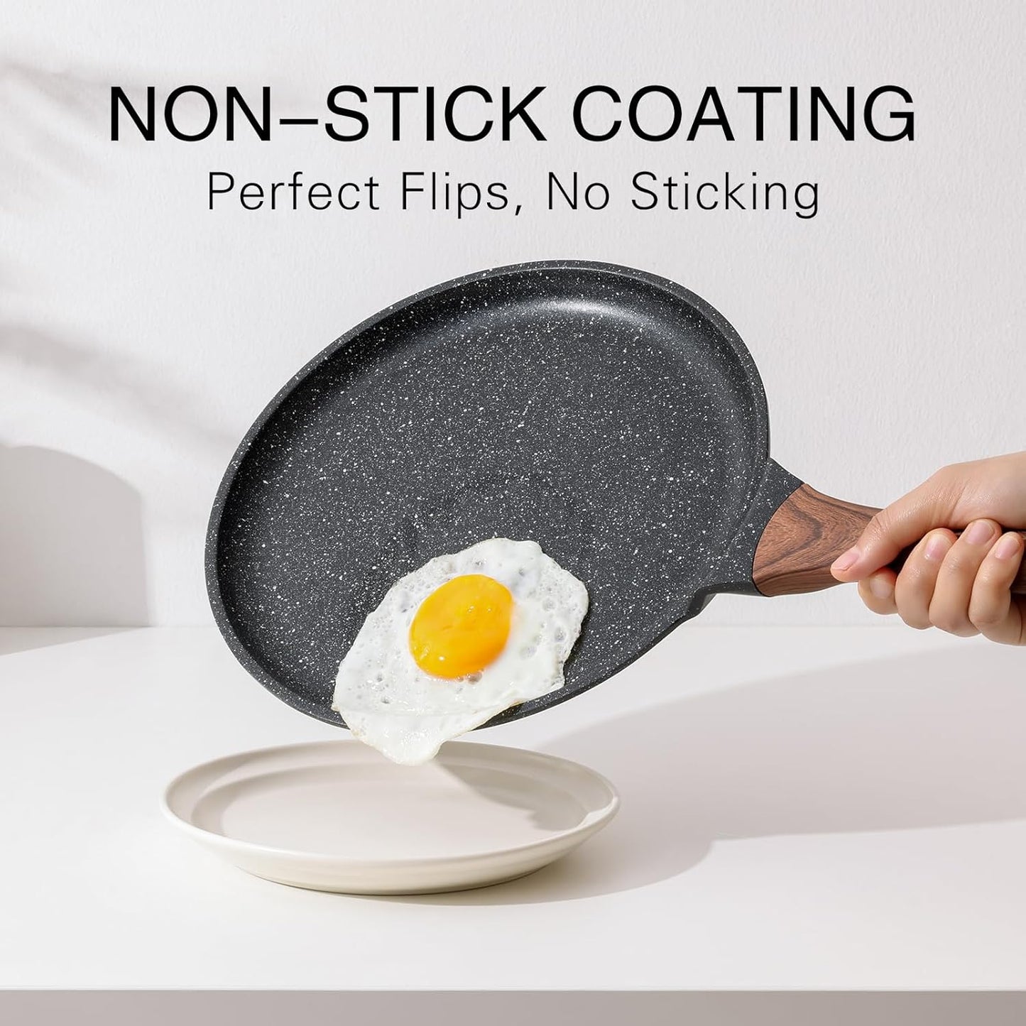 Crepe Pan Nonstick, 10 Inch Dosa Pan with Spreader, Granite Coating Comales Para Tortillas Pancake Pan, Flat Pan for Stove Top, Induction Compatible, PFOA Free