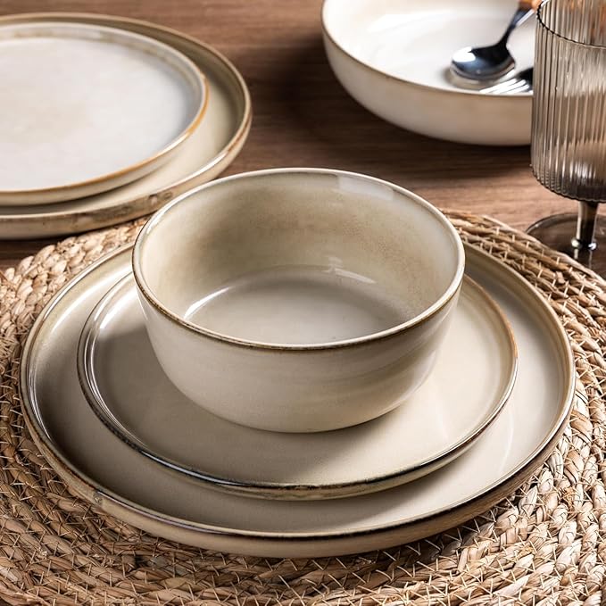 AmorArc Stoneware Dinnerware Sets,Round Reactive Glaze Ceramic Plates and Bowls Set,Highly Scratch Resistant | Dishwasher & Microwave Safe Dishes,Service for 6 (18pc)