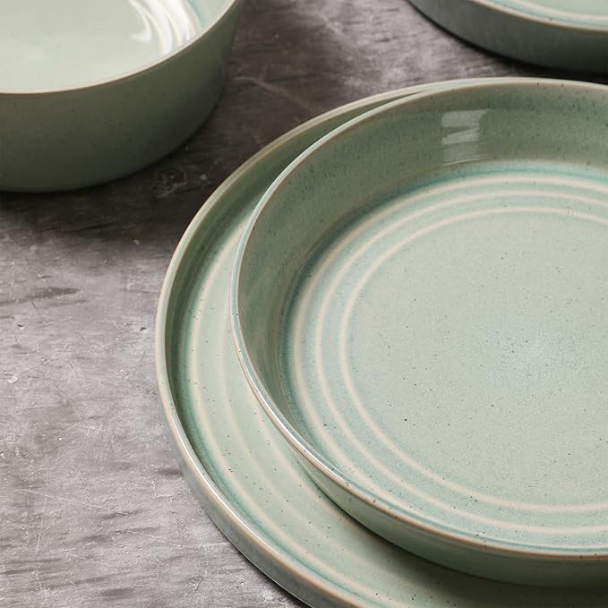 Stone Lain Claire 8-Piece Pasta Bowl Set Stoneware, Bowls, Dishwasher and Microwave Safe, Dish Set for 8, Green