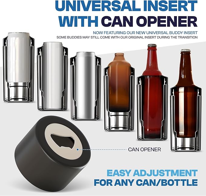 Frost Buddy Universal Can Cooler - Fits all - Stainless Steel Can Cooler for 12 oz & 16 oz Regular or Slim Cans & Bottles - Stainless Steel (Rogue)