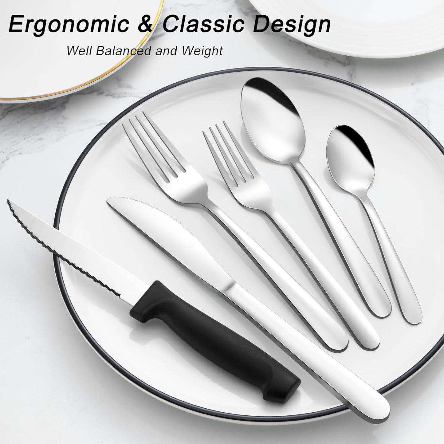 Pleafind 73-Piece Silverware Set with Organizer, Stainless Steel Silverware Sets for 12, Cutlery Utensil Sets with Steak Knives, Include Forks Spoons Knives ＆ Silverware Organizer, Dishwasher Safe