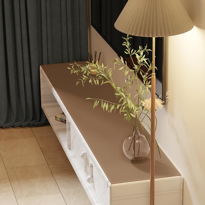 Leather Desk Mat,1.8mm Thick,12x42 Inch Desk Cover,Gold Desk Mat,Dresser Cover Top,Nail Table Mat,Dresser Cover,Quartz Countertop Protector,Table Sticker Cover(Mud Color+Champagne Gold,12×42)