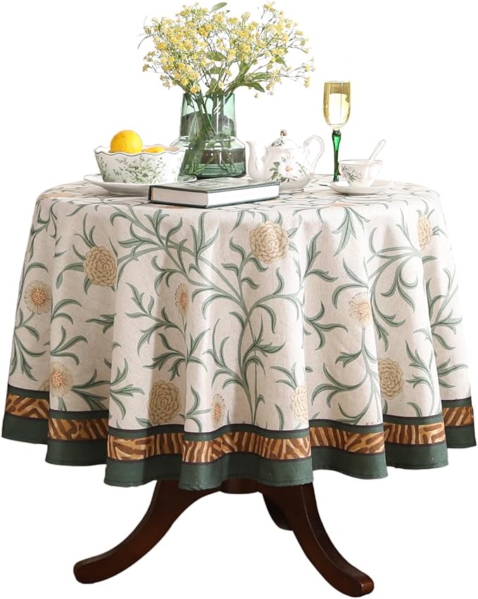 patdrea Designer Vintage Linen Round Tablecloth,French Table Cloth with Floral Pattern,Provencal Decoration Table Cover for Kitchen Dining,Christmas,Thanksgiving,Diameter 55"-Littledaisy