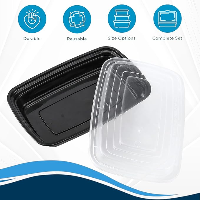 Ruthy's Outlet Meal Prep Containers W/Lids -Square Food Storage – BPA-Free| Stackable | Microwave | Freezer & Dishwasher Safe | Reusable Lunch Bento Box Portion Control & Planning (150 Pack, 24 oz)