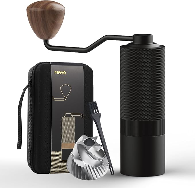 MAVO Manual Coffee Grinder, Wizard Hand Coffee Grinder, Capacity 25g with CNC Stainless Steel Pentagon Conical Burr, Adjustable Setting, Burr Coffee Bean Grinder for French Press, Pour Over Black
