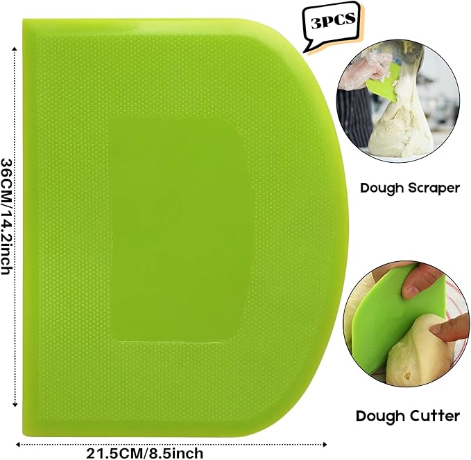 SURDOCA Dough Scraper Bench Scraper - 3P 14.2x8.5" Plastic Flexible Bowl Scraper, Sharp Edge & Angles Cake Scraper. Non-Slip Bakeware Decorating Tools Sculpting & Modeling Tools - Yellow+White+Yellow