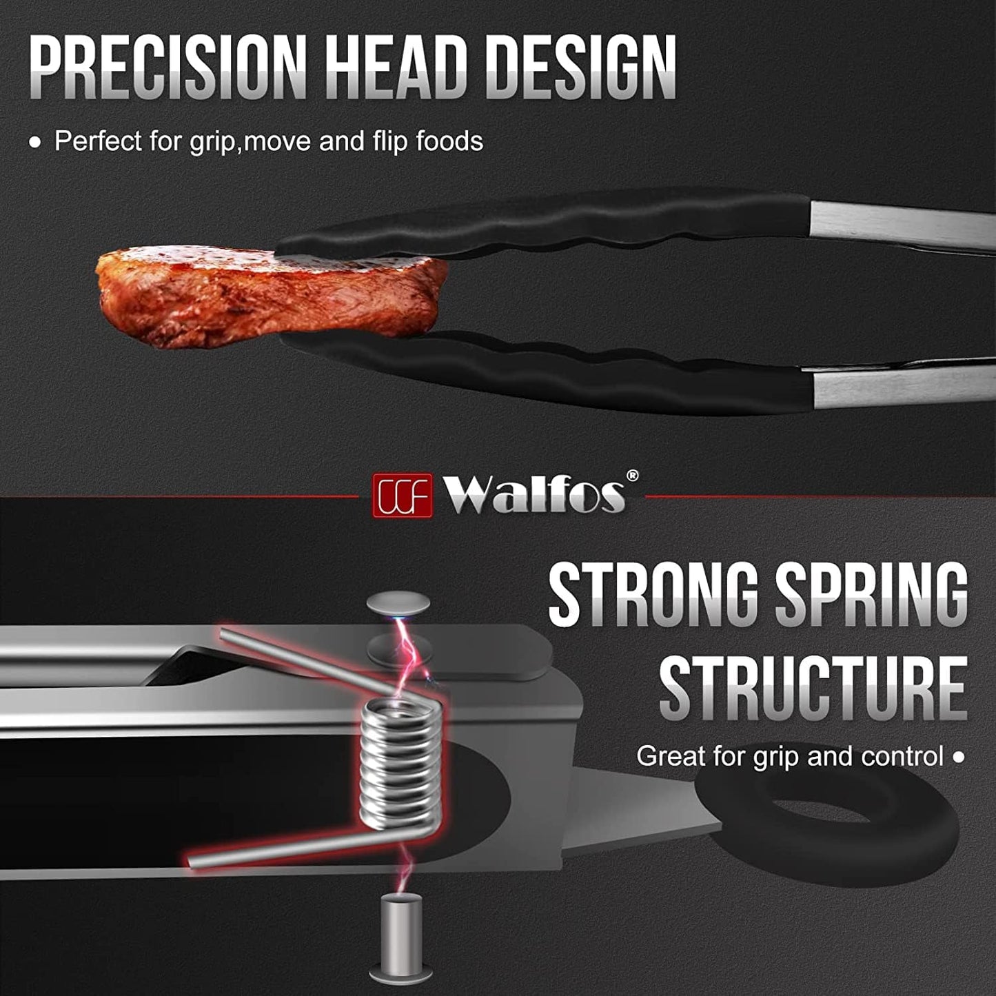 Heat Resistant Silicone Tongs Set - 600 Degrees, Kitchen Tongs for Cooking, Grilling, Turning - Stainless Steel and BPA Free Silicone Tips (7", 9" and 12 inch)