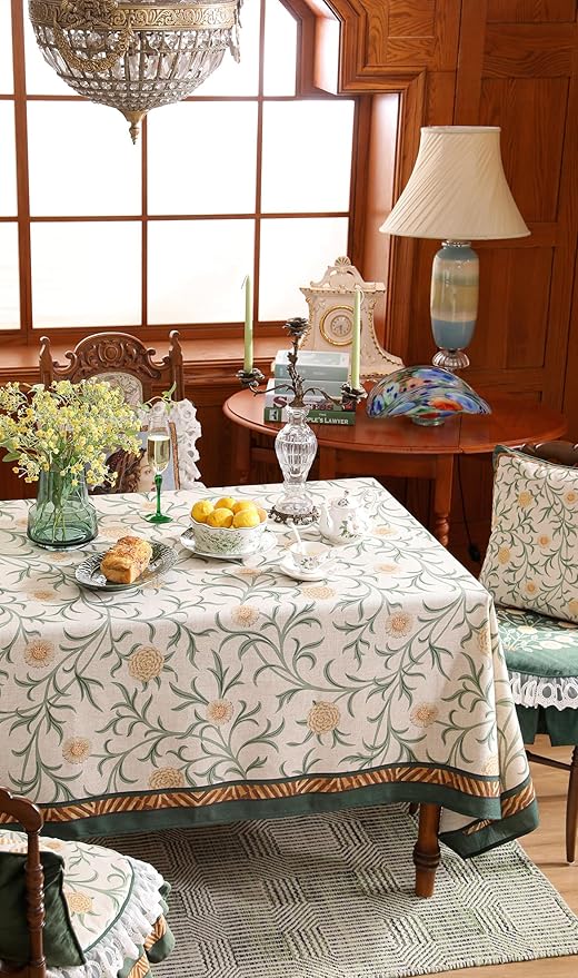 patdrea Designer French Linen Table Cloth for Rectangle Table,Vintage Fall Decorative Tablecloth,Floral Decoration Cover for Kitchen Dining Christmas,Tea Party,Thanksgiving,63"x87"-Littledaisy
