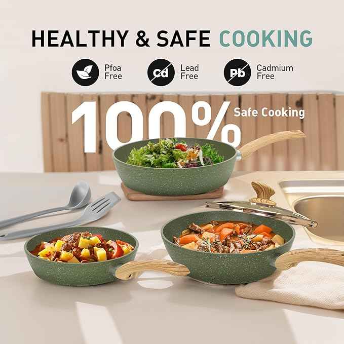 MAISON ARTS Pots and Pans Set Non Stick, 30 Piece Kitchen Cookware & Bakeware Sets with Granite Coating, Pots and Pans Sets for Cooking Nonstick, Green