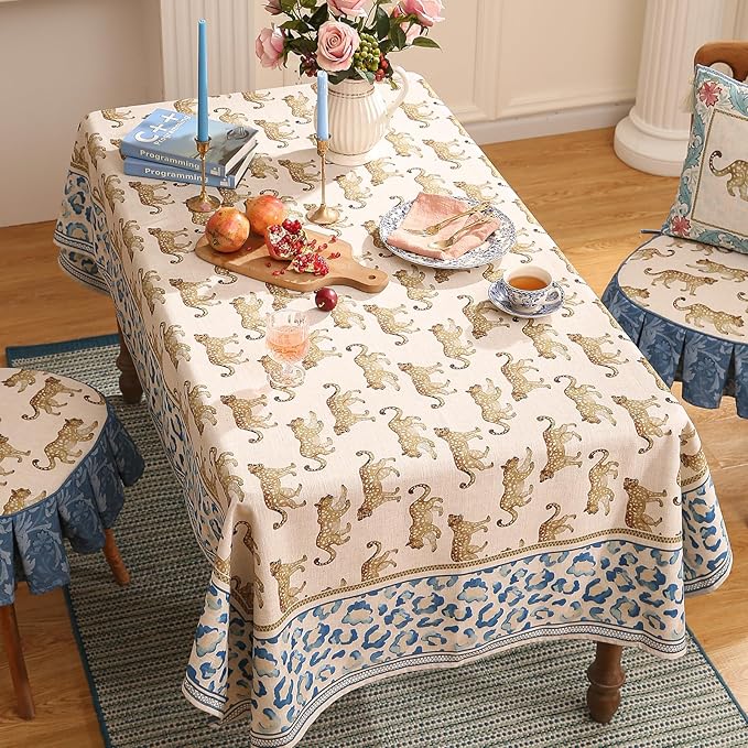 patdrea Designer Leopard Animal Linen Small Table Cloth for Square Table,Vintage Breathable Soft Tablecloth,Dacorative Cover for Kitchen Dining,Holiday,Christmas,Thanksgiving,55"x55"-from