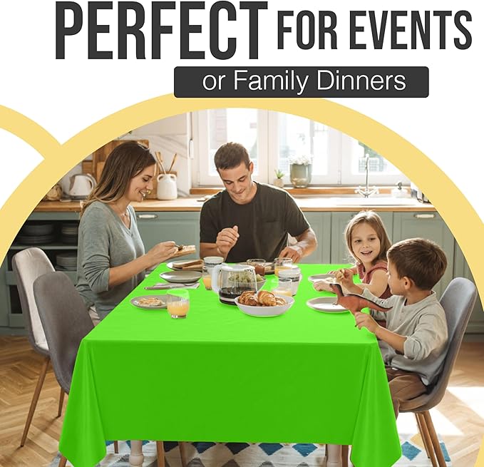 Exquisite 66% Thicker Premium Plastic Table Cloth Rectangle Table Cover 0.5 Mil 12 Pack Lime Green Table Cloth 54 Inch x 108 Inch Disposable Tablecloth Won't Tear Easily Like Cheap Thin Brands