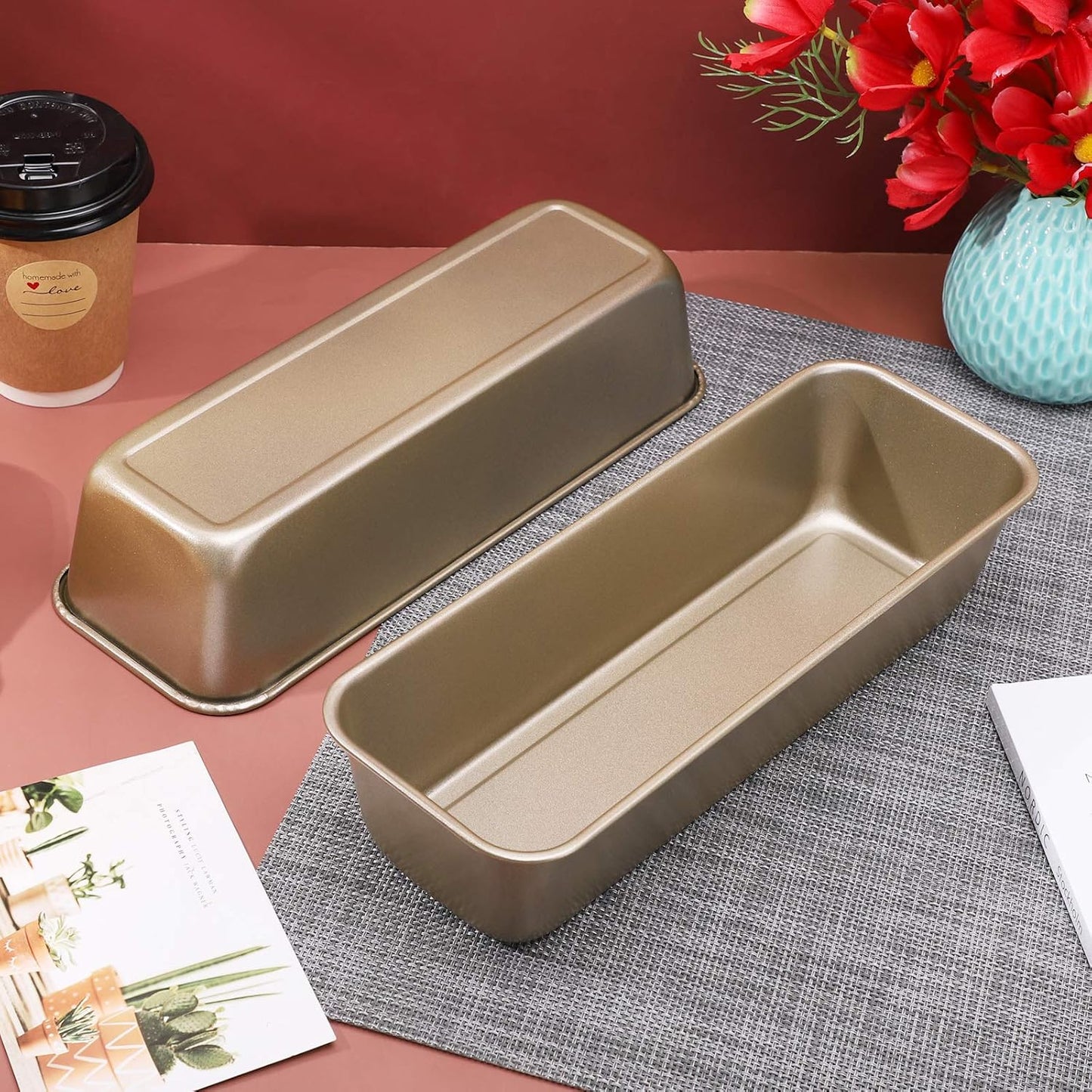 Beasea Long Loaf Pan, 12x4 Inch Rectangle Bread Loaf Pan Set of 2, Nonstick Bread Pans Carbon Steel Toast Pan Golden Cake Pan Loaf Baking Pans Bakeware for Oven Baking