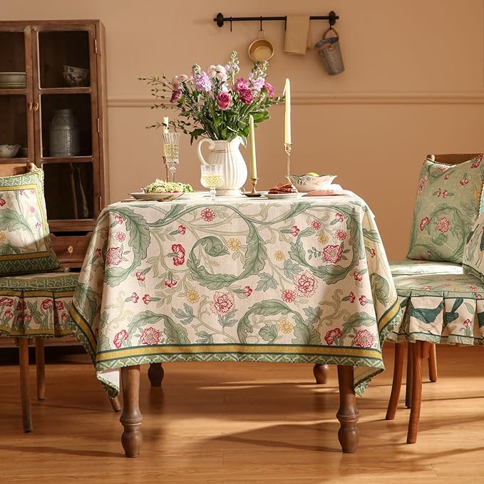 patdrea Designer Vintage Linen Rectangle Tablecloth,Leaves Breathable Pattern Floral Table Cloth,Decoration Table Cover for Kitchen Dining,Christmas,Tea Party,Thanksgiving,55"x79"-Cecilia a