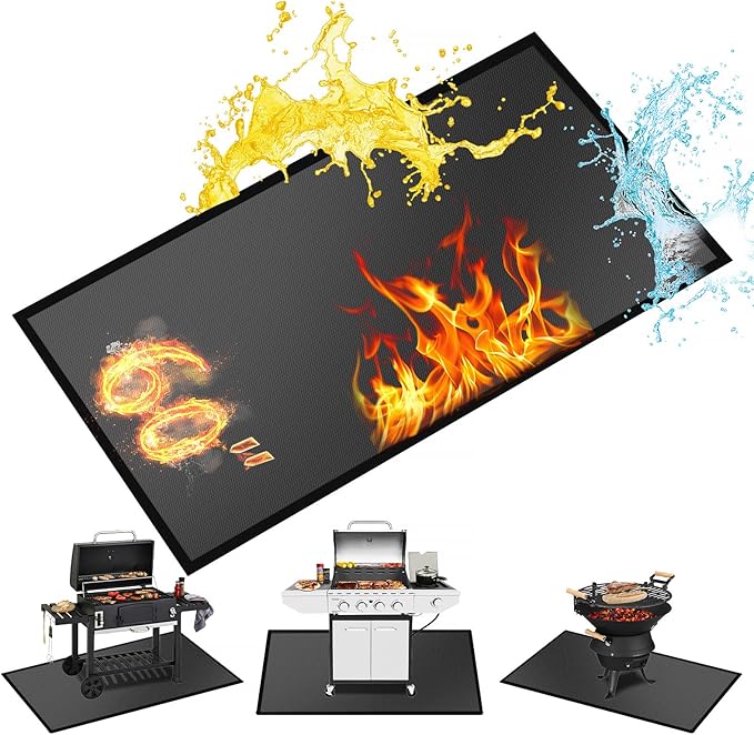 60 ×52 inches Under Grill Mats for Outdoor Grill/ Double-Sided Fire Pit Mat Fireplace Mat, Fireproof Deck and Patio Protector Mat, BBQ Mat for Under BBQ Waterproof Oil-Proof Grill Floor Pads Grill Mat