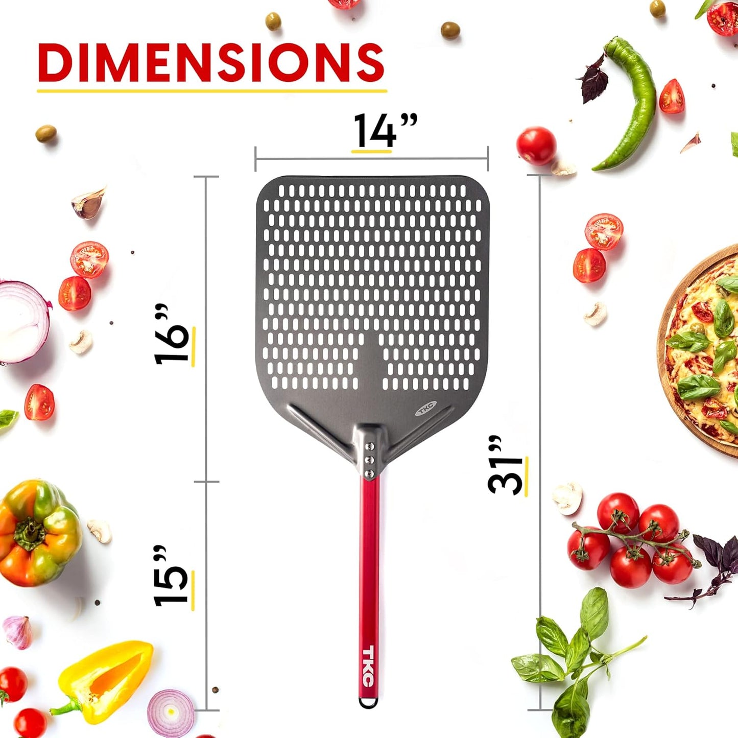 TKC Perforated Pizza Peel Bundle with 14 Inch XL Peel and 8" inch Pizza Turning Peel - Commercial Grade Pizza Spatula - Fits all 16 inch Pizza Ovens