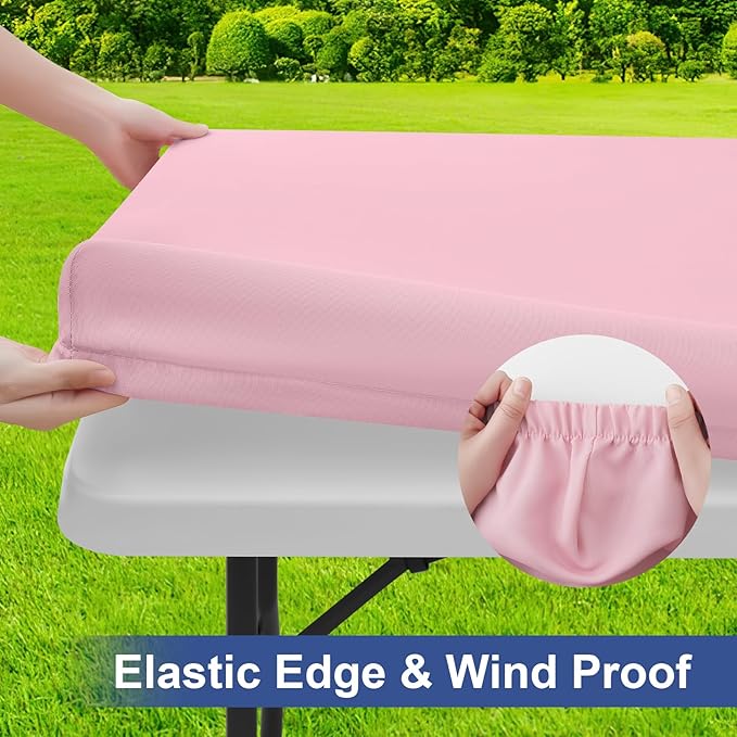 homing Rectangle Table Cloth Cover, Waterproof Polyester Elastic Fitted Tablecloth, Fits for 5 Foot Folding Tables, Washable Table Protector for Picnic, Camping, Outdoor (Pink, 30" x 60")