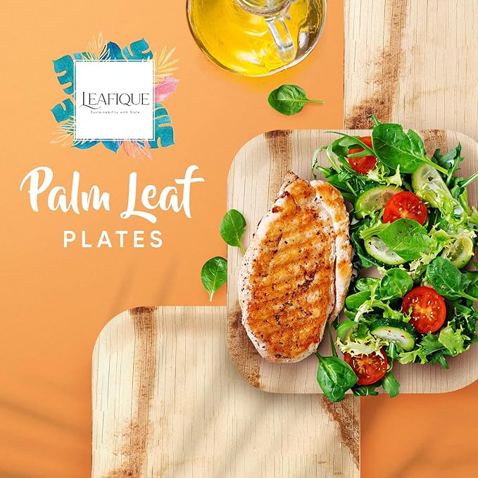 100% Natural 7” Palm Leaf Square Plate (50 pack), Compostable & Biodegradable Dinnerware for Catering, Birthdays, Halloween, BBQs, Thanksgiving, Alternative to Paper & Bamboo Plates Disposable