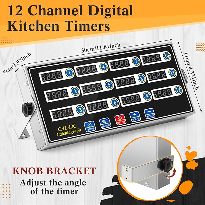 Relaxweex 1 Pack Commercial 12 Channel Digital Kitchen Timer, Multi-Countdown Timer with Loud Alarm & Large LCD Display, Wall Mount or Countertop for Restaurant, Fry Station, Baking & Lab Use