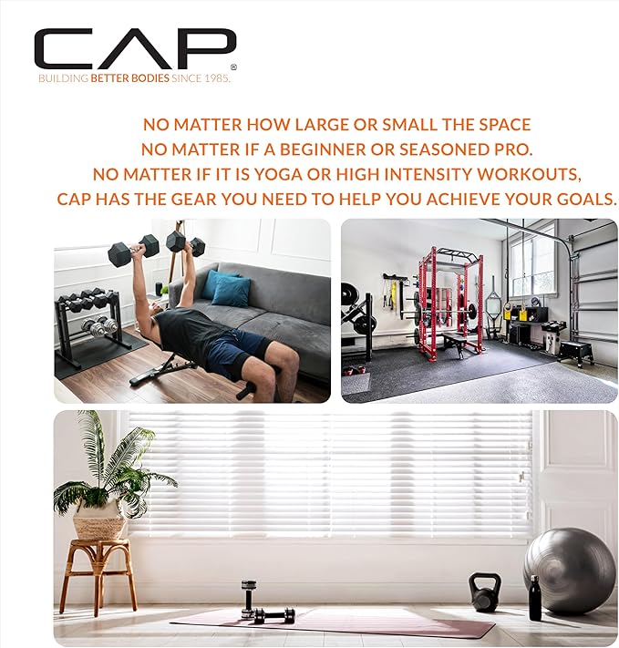 CAP Barbell 2-Inch Olympic Bumper Plate Weight Set with 6 Post Rack | 100-370 lbs | Multiple Options