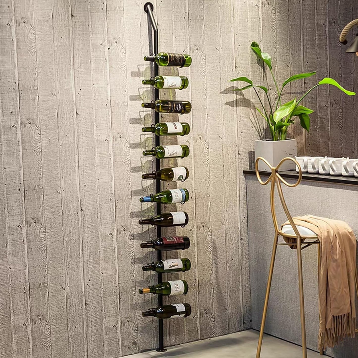Wine Rack Wall Mounted, 72.8in High Metal Wine Bottle Holder for 12 Bottles, Kitchen Organization and Wine Storage for Commercial Restaurants Pantry Bar Wine Cellar (Black, six rows-72 Bottles)