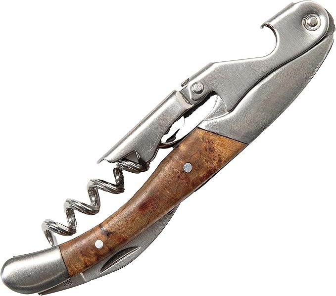 The Wine Chic Premium Professional Corkscrew Wine Opener with Elegant Wood Handle, Manual Wine Key with Foil Knife and Cap Bottle Opener for Bartenders, Waiters and Sommeliers