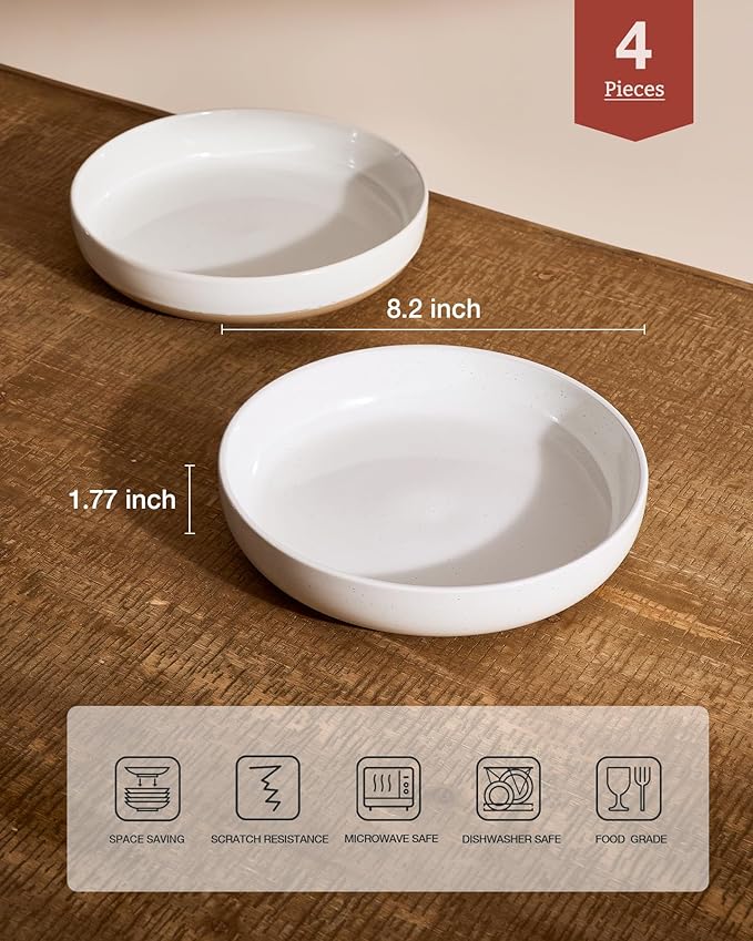famiware Milkyway 33 oz Bowl Set, Pasta Bowls Set of 4, Salad Bowls Perfect for Your Friend for Housewarming, Thanksgiving, Christmas, White
