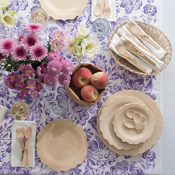 Bambu Pack of 25-9 Inch Disposable Bamboo Plates Fancy, Biodegradable Eco Friendly Products, Bamboo Disposable Plates for Party, Weddings, and Events, Great For Any Occasion, Compostable Plates