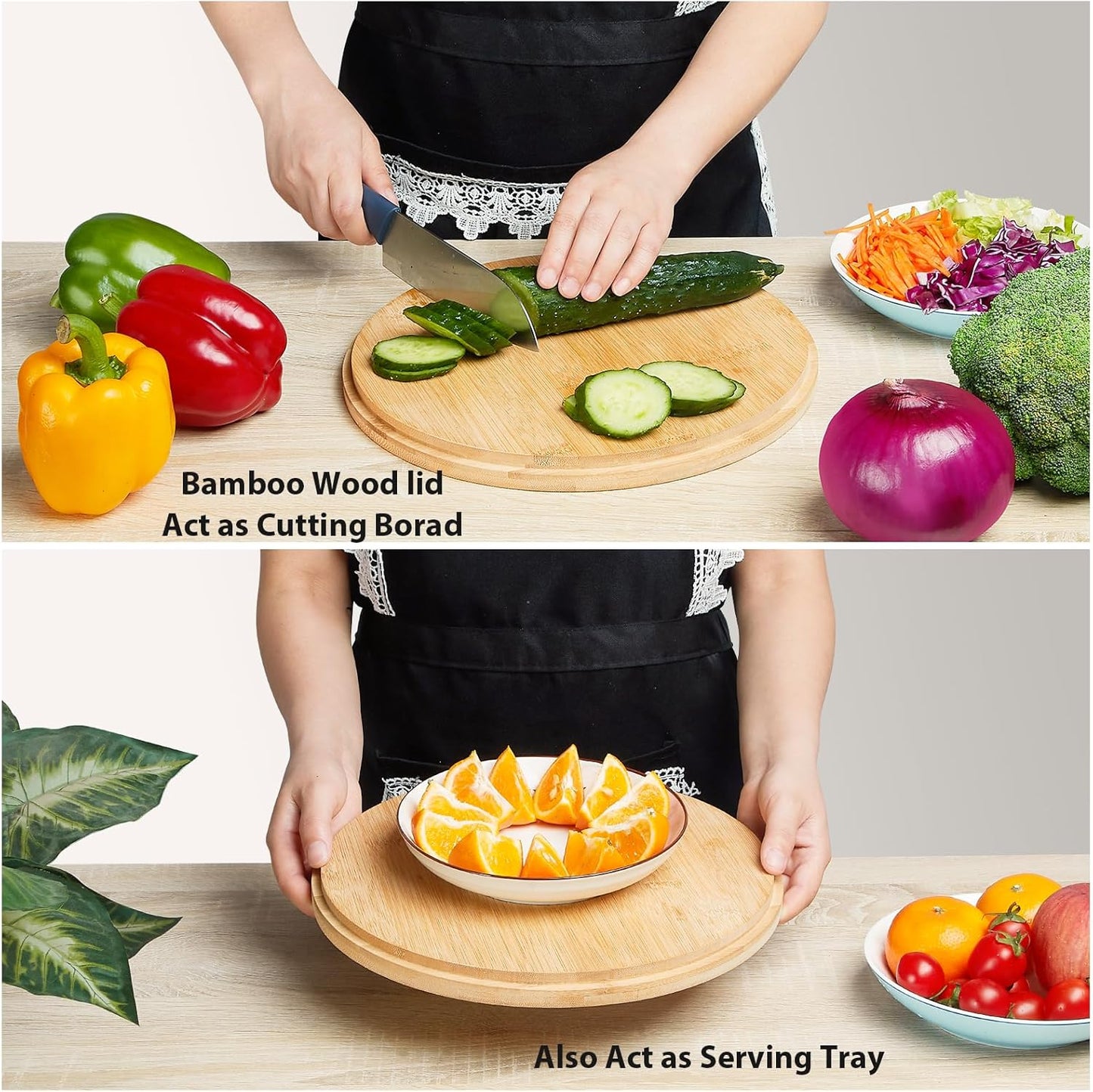 11.3" Extra Large Salad Bowl with Wooden Lid & Servers, 208Oz, Oversized Bamboo Fiber Salad Serving Set with Utensils for Home/Kitchen, Big Lightweight Bowl for Mixing Salad,Fruit,Pasta - Matte Black