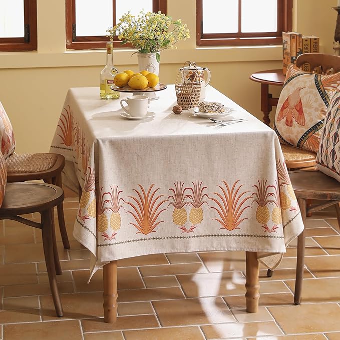 patdrea Designer Linen Tablecloth for Rectangle Table,Pineapple Pattern Extra Long Tablecloths,Table Cover Cloth Decor for Kitchen Dining Christmas,Tea Party,Thanksgiving,67"x118"-Pineapple B
