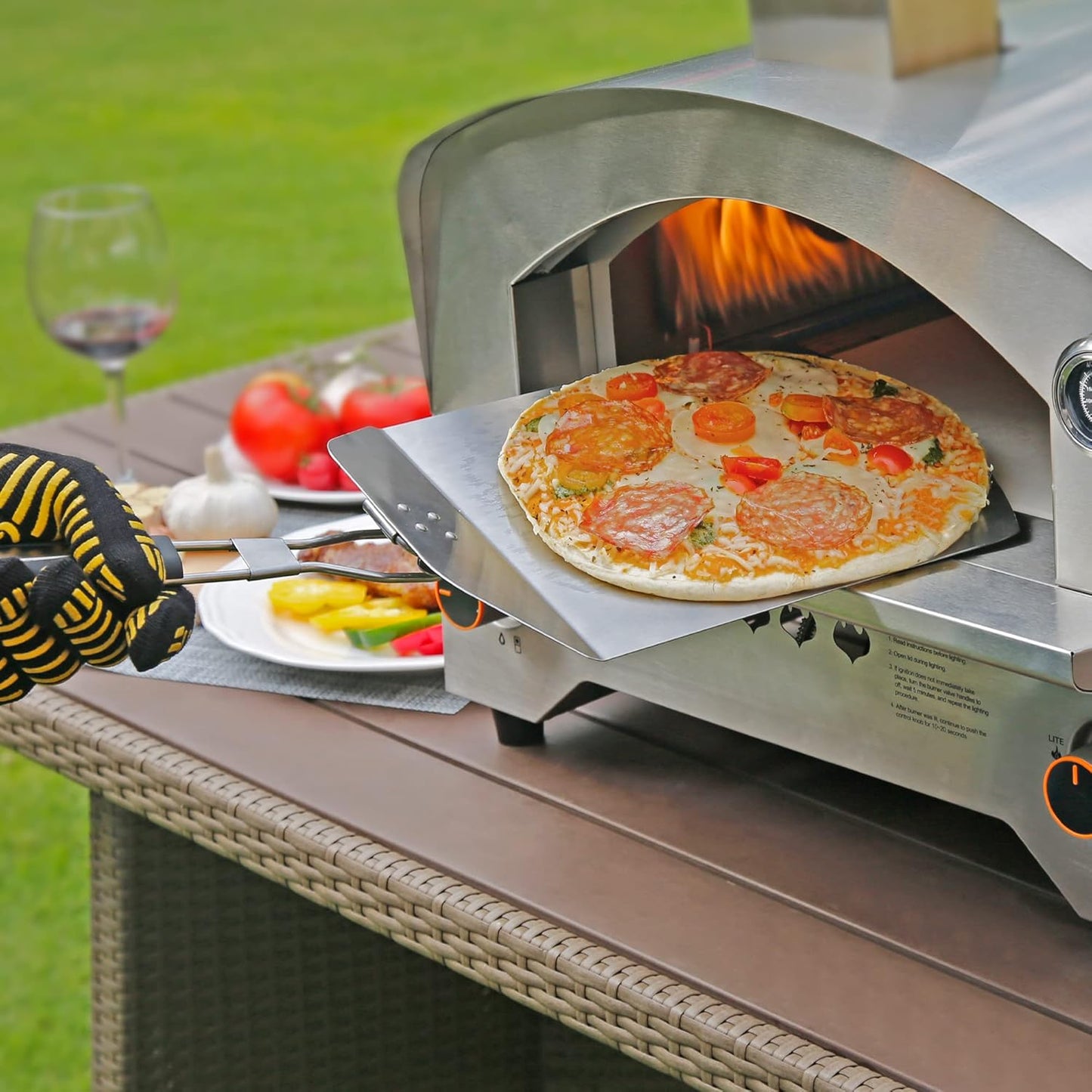 Pizza Peel BIG HORN Metal Pizza Peel with rubber handle Large Premium Pizza Paddle Pizza Spatula Perforated Stainless Steel Pizza Spatula