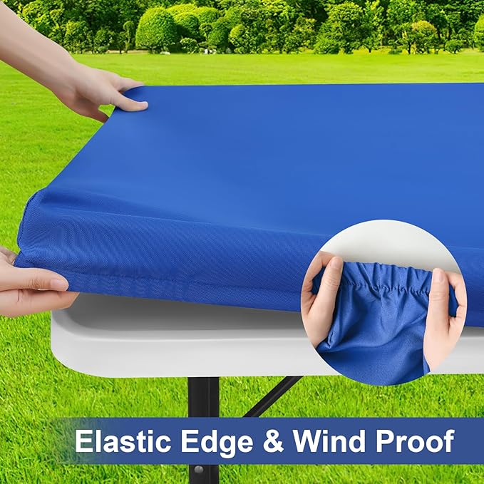 homing Rectangle Table Cloth Cover, Waterproof Polyester Elastic Fitted Tablecloth, Fits for 5 Foot Folding Tables, Washable Table Protector for Picnic, Camping, Outdoor (Blue, 36" x 60")