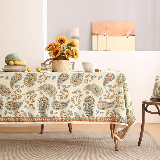 patdrea Designer Vintage French Rectangle Table Cloth,Italian Floral Wrinkle Free Farmhouse Tablecloth,Decor Table Cover for Kitchen Dining,Christmas,Tea Party,Thanksgiving,55"x71"-Lysaniya