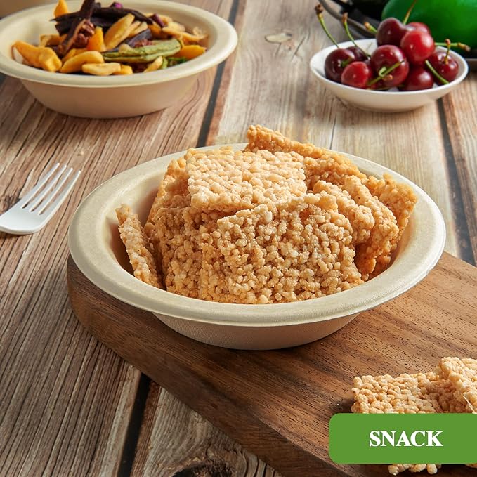 Vplus 500 Pack 12 OZ Paper Bowls Bulk, Disposable Compostable, Eco-friendly Bagasse, Heavy-duty Bowls Perfect for Milk Cereals, Snacks, Salads Nature
