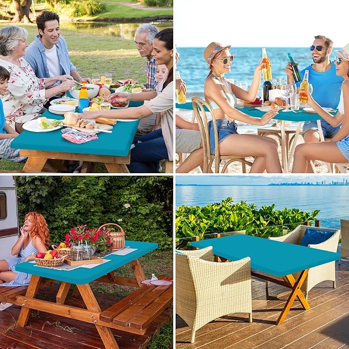 homing Rectangle Table Cloth Cover, Waterproof Polyester Elastic Fitted Tablecloth, Fits for 6 Foot Folding Tables, Washable Table Protector for Picnic, Camping, Outdoor (Teal, 30" x 72")
