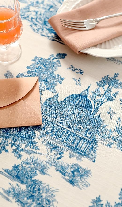 patdrea Designer Vintage Cyan Tablecloth for Rectangle Table,Linen Ancient Castle and Manor Pattern Tablecloths,Table Cover Decor for Kitchen Dining Christmas,Thanksgiving,55"x79"-Lucerne a