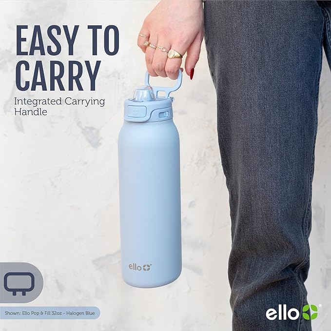Ello Pop & Fill 32oz Stainless Steel Water Bottle with Quick Fill Technology, Double Walled and Vacuum Insulated Metal, Leak Proof Locking Lid, Sip and Chug, Reusable, BPA Free, Gloss Daisies