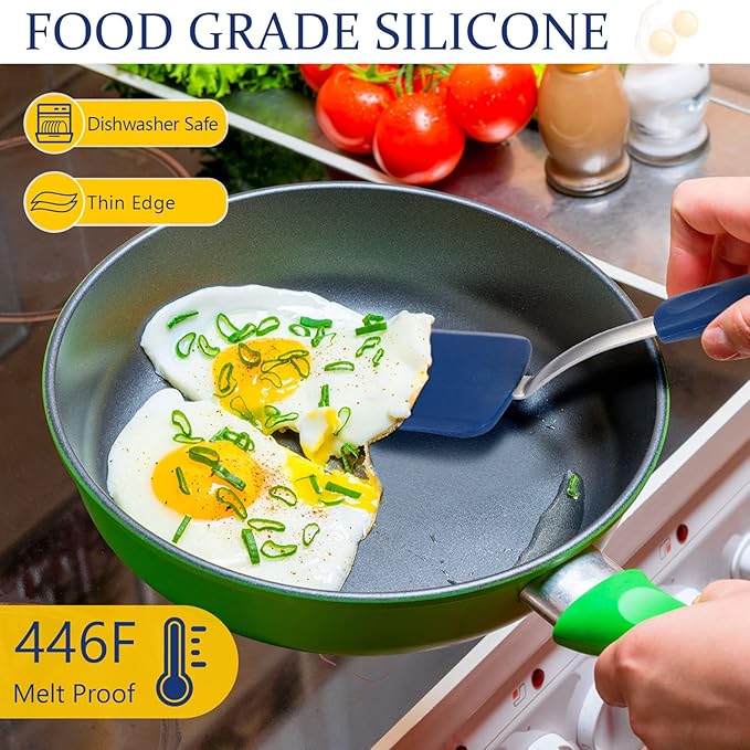 Silicone Cookie Spatula Turner 2 Pack Mini Brownie Spatula Flexible Kitchen Small Silicone Turner for Nonstick Cookware Heat Resistant No Scratch Flipper for Egg Pancake(Gray, Blue)
