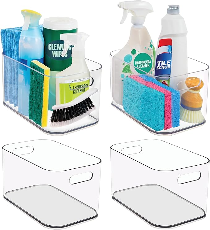 STORi Bliss 10" x 6" Open Clear Pantry Organizer Bin, Set of 4, Plastic Containers with Handle for Kitchen, Fridge, Cabinet, Closet, Bathroom, Undersink Storage Made in USA