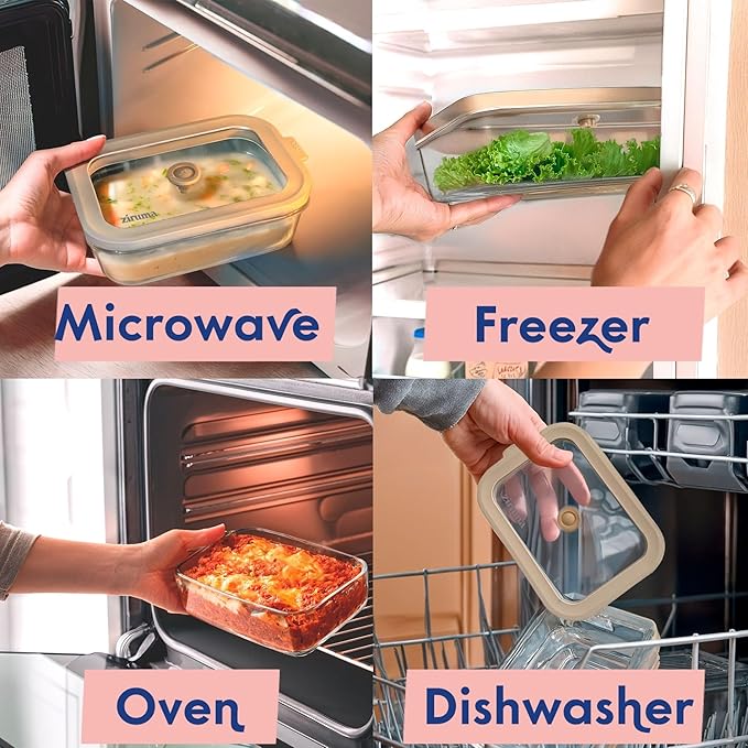 Non-Toxic 35 Oz (4.4 Cup) Glass Storage Containers with Lids – Plastic Free Meal Prep Containers for Lunch, Airtight Food Storage, Microwave and Freezer Safe, 4 Pack - Ziruma