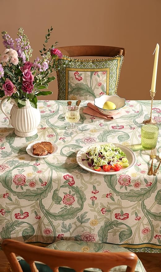 patdrea Designer Green Small Tablecloth for Rectangle Table,Vintage Linen Leaves Pattern Breathable Table Cloth,Floral Decor Cover for Kitchen Dining Christmas,Thanksgiving,55"x71"-Cecilia a