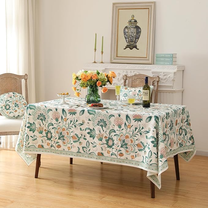 patdrea Designer Green Square Table Cloth,Vintage Italian Floral Durable Tablecloth,Country Linen Wrinkle Free Cover for Kitchen Dining,Christmas,Thanksgiving,Tea Party,67"x67"-Tree Life