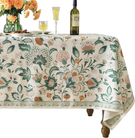 patdrea Designer Green Rectangle Table Cloth,Vintage Italian Floral Country Linen Breathable Tablecloth,Decor Cover for Kitchen Dining,Christmas,Tea Party,Thanksgiving,55"x87"-Tree Life