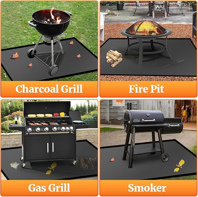 76 ×52 inches Under Grill Mat for Outdoor Grill/ Fireproof Grill Pad for Fire Pit, Double-Sided Indoor Fireplace Mat Fire Pit Mat, Oil-Proof Waterproof BBQ Grill Mats Pad for Deck and Patio Gas Grills