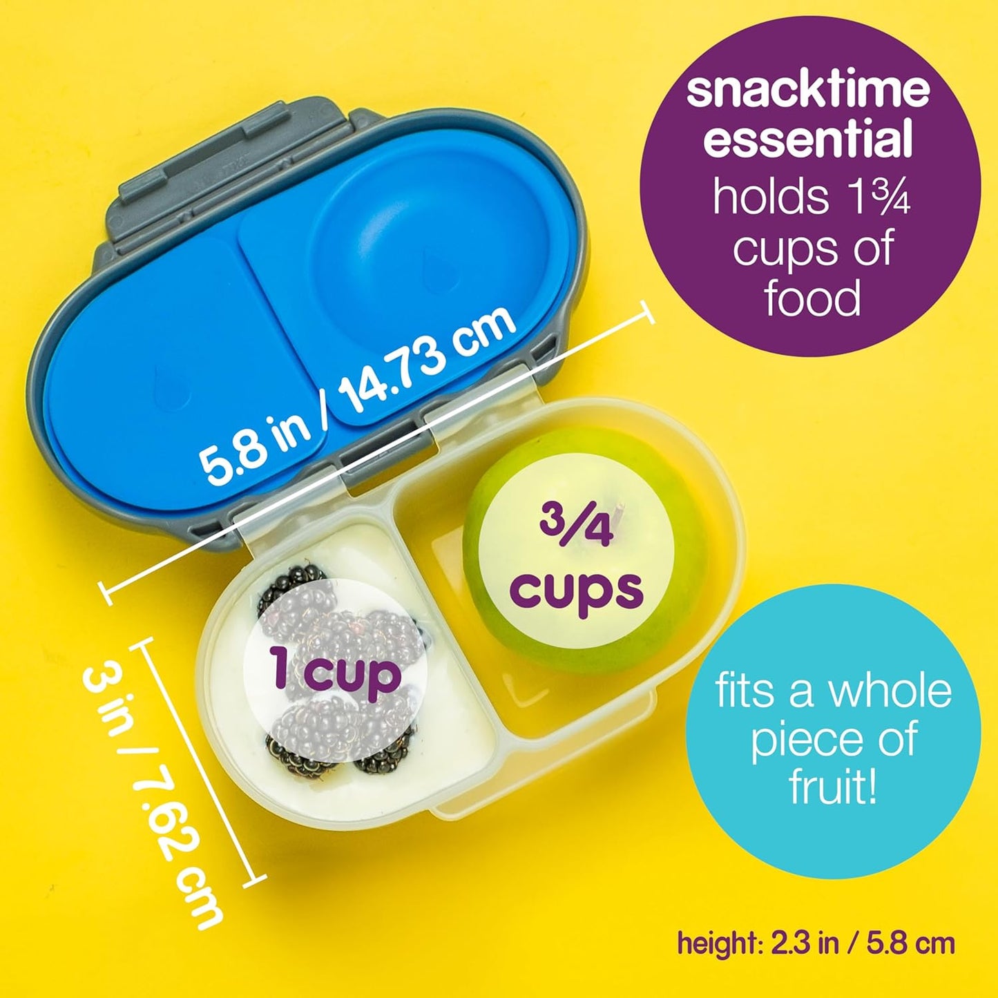 b.box Snack Box Reusable Snack Containers with Lids 2 compartments, Bento Box for kids and toddlers, Leakproof Lunch Box, BPA free and Dishwasher Safe Snack Container (Flamingo Fizz, 1 3/4 Cup)