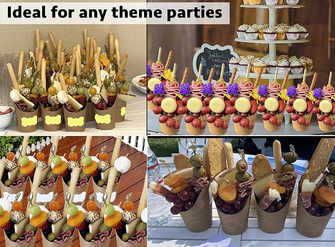 CAMKYDE 100 Pcs French Fries Holder, 14oz Disposable Paper French Fry Cups Charcuterie Cups for all Occasions (14oz, Brown)