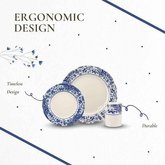 Spode Blue Italian Brocato 12 Piece Dinnerware Set | Service for 4 | Dinner Plate, Salad Plate, and Mug | Made of Fine Earthenware | Microwave and Dishwasher Safe