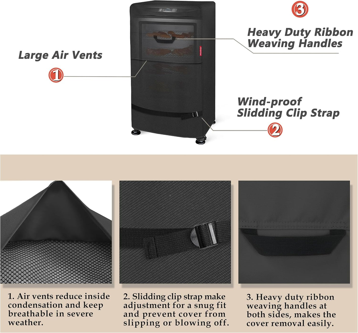 Porch Shield 40 Inch Electric Smoker Cover for Masterbuilt Smoker, Waterproof Heavy Duty Outdoor Smoker Grill Covers 24W x 18D x 40H inch, Black