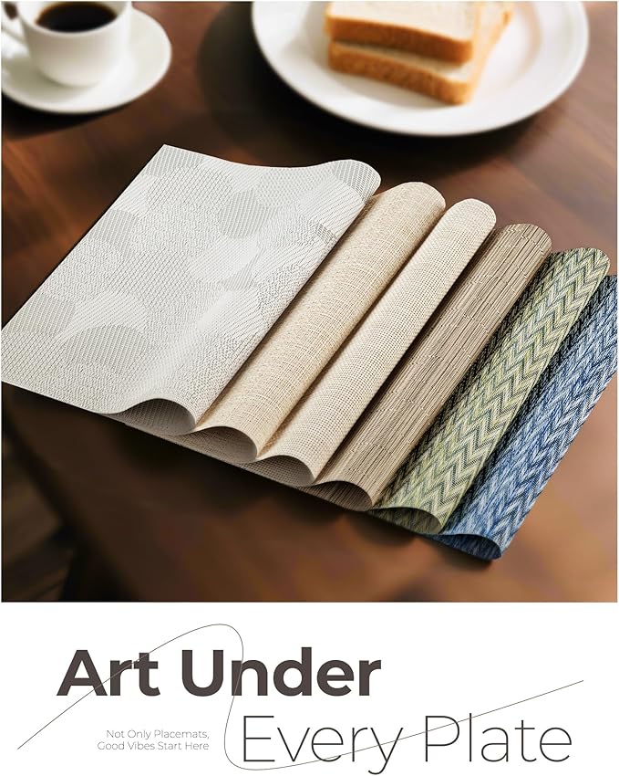 Leetaltree Light Brown Placemats Set of 8 - Heat Resistant Non-Slip Place mats for Dining Table, Washable Durable PVC Vinyl Woven Table Mats（Light Brown, 8）